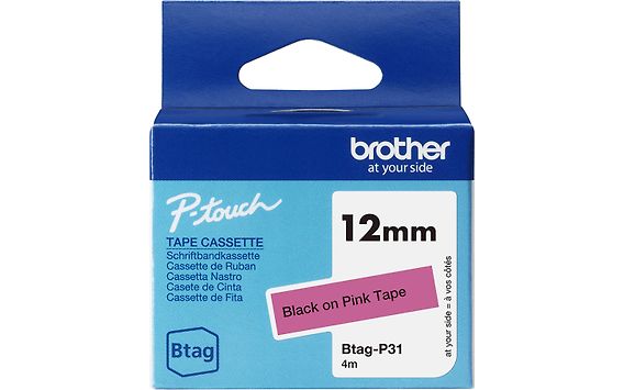 Brother Btag-P31 - label tape 12 mm x 4 m, black on pink background ...