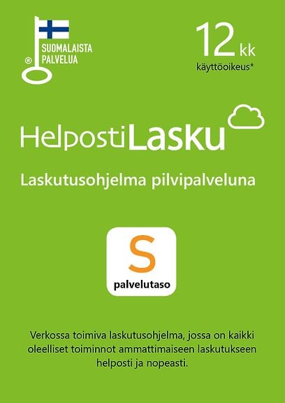 HelpostiLasku Pilvipalvelu - S-taso - 12 kk -laskutusohjelma, tuotekortti –  