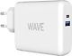 Wave verkkolaturi, 1 x USB Type-C + 1 x USB-A 48W+18W, valkoinen