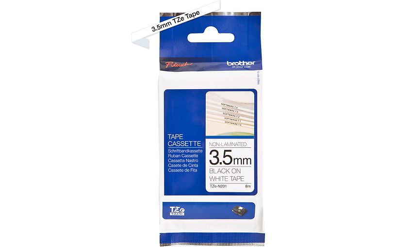 Brother TZe-N201 - label tape, 3.5 mm x 8 m, black on white background ...