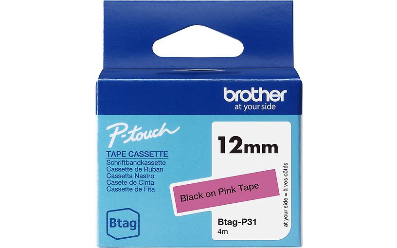 Brother Btag-P31 - label tape 12 mm x 4 m, black on pink background ...